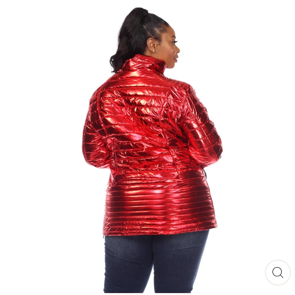 White Mark Women's Plus Size Metallic Zip-Up Quilted Coat - Picture 4 of 9
